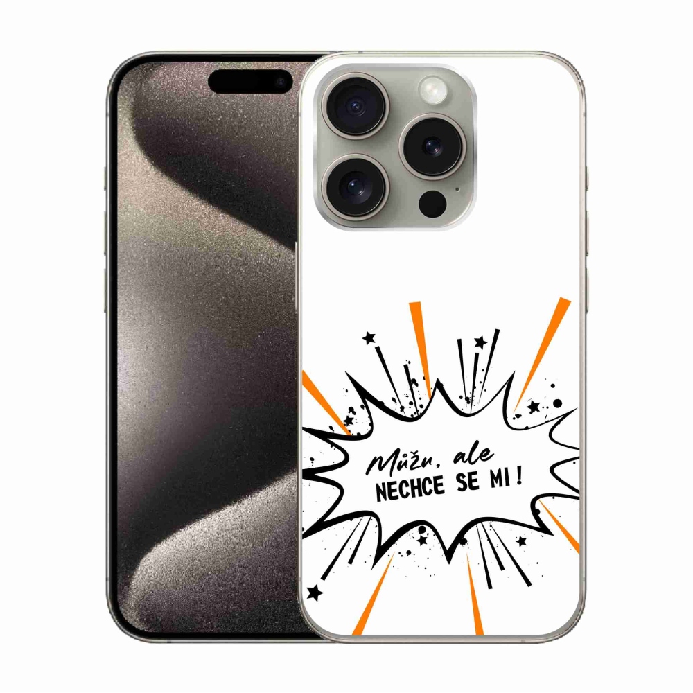 Gélový kryt mmCase na iPhone 15 Pro - vtipný text 11 biele pozadie