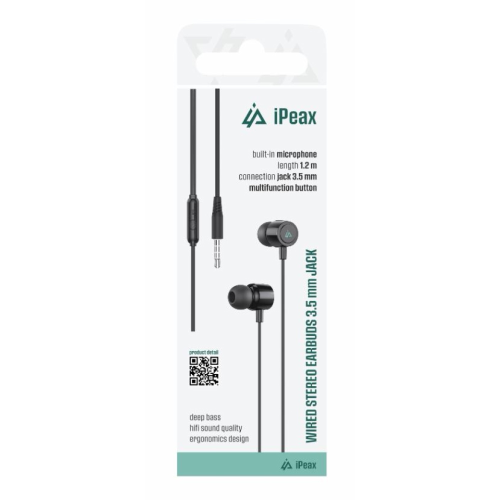 iPEAX Drôtové slúchadlá 3,5mm Jack - čierna
