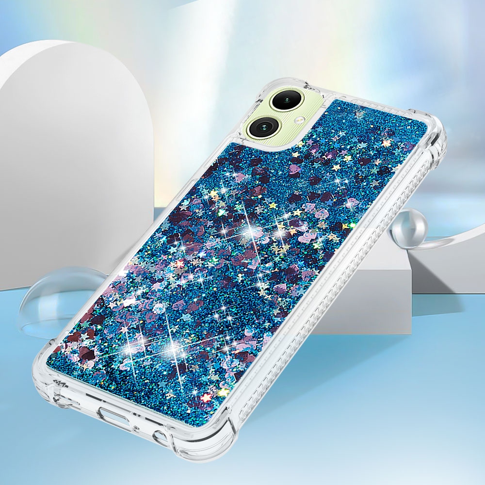 Glitter presýpací gélový obal na Samsung Galaxy A07 4G - modrý/srdiečka