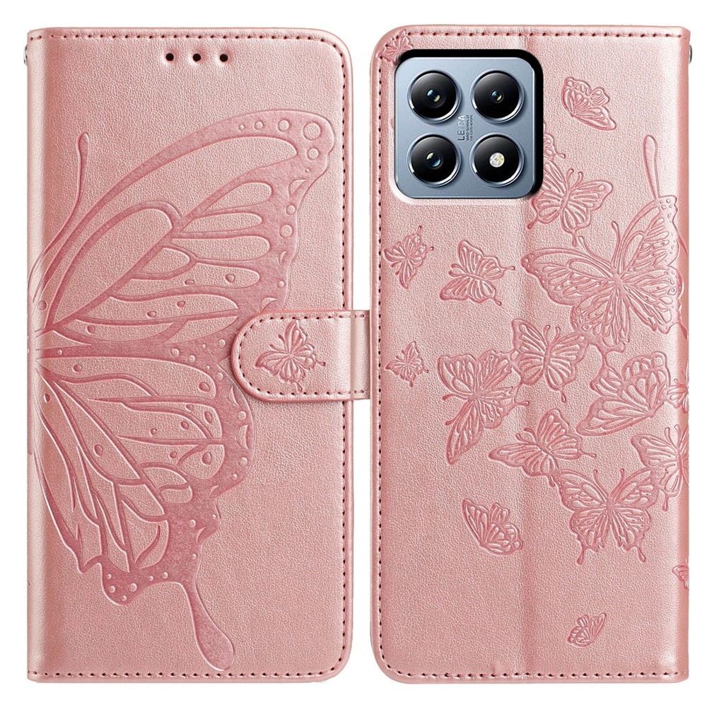 Floral Butterfly knižkové púzdro na Xiaomi 15T Pro - ružovozlaté