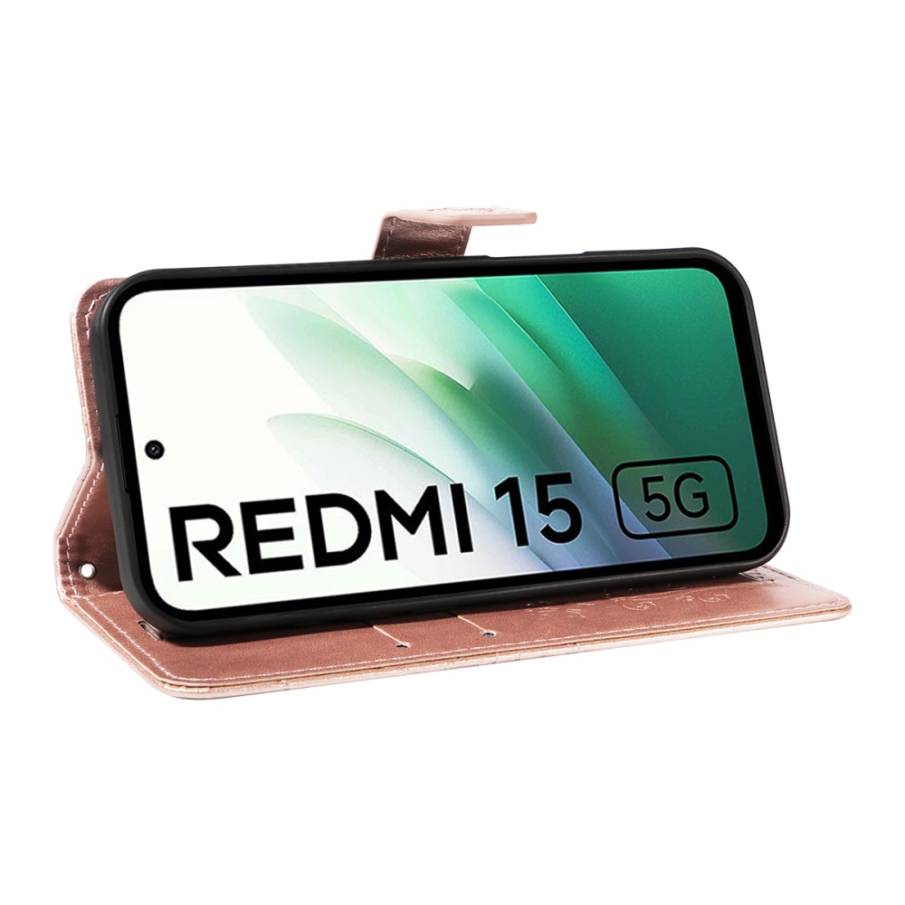 Big Butterfly knižkové púzdro na Xiaomi Redmi 15 4G (171mm) - ružovozlaté