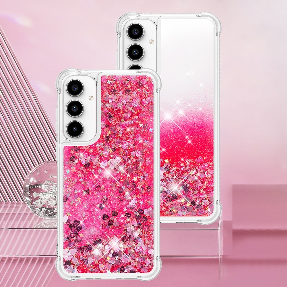 Glitter presýpací gélový obal na mobil Samsung Galaxy A36 5G - ružový/srdiečka