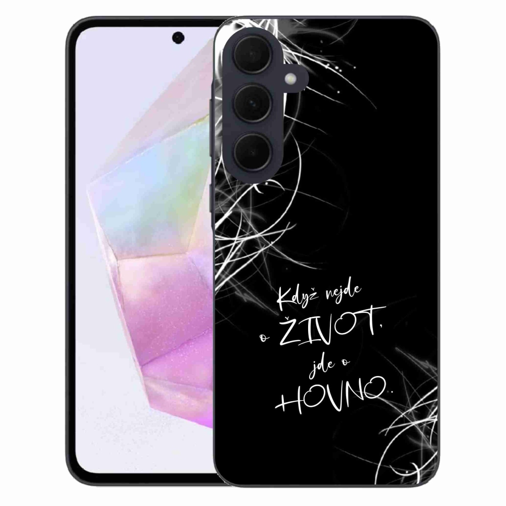Gélový kryt mmCase na Samsung Galaxy A35 5G - vtipný text 16 čierne pozadie