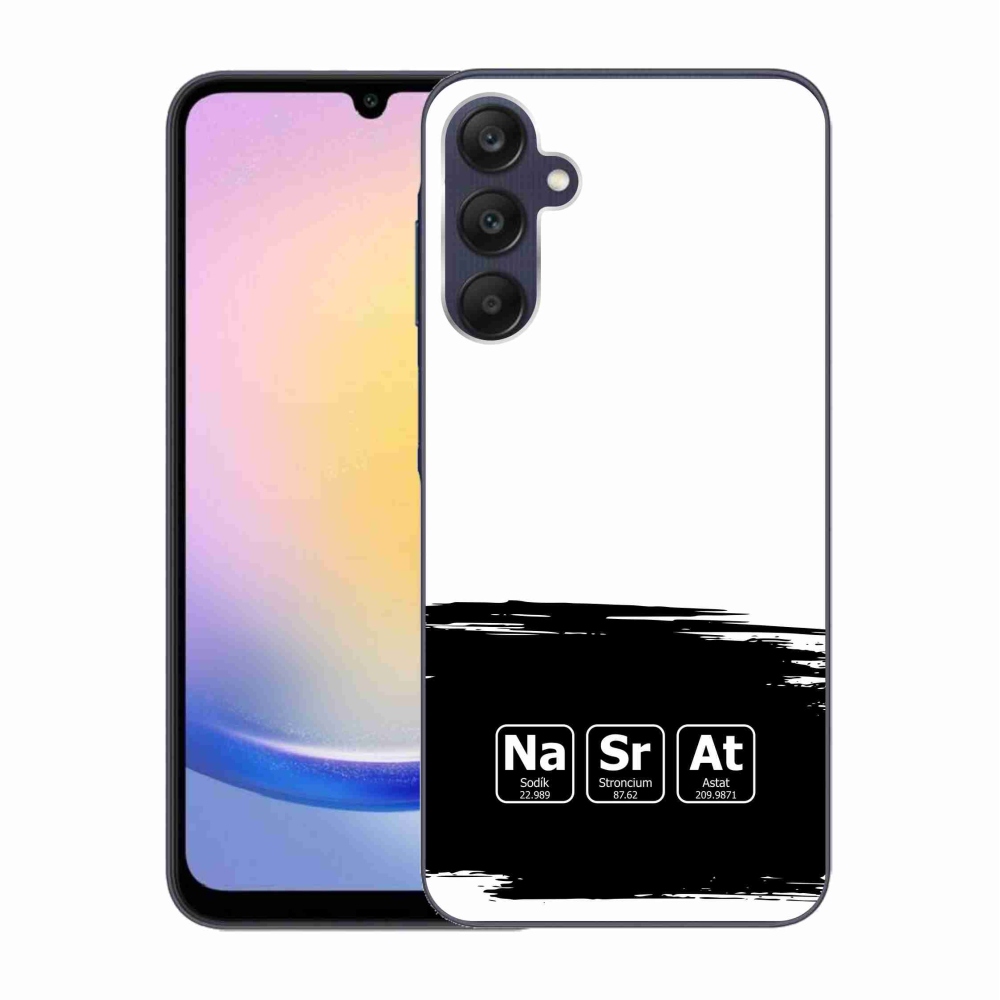 Gélový kryt mmCase na Samsung Galaxy A25 5G - chemické prvky čiernobiele pozadie