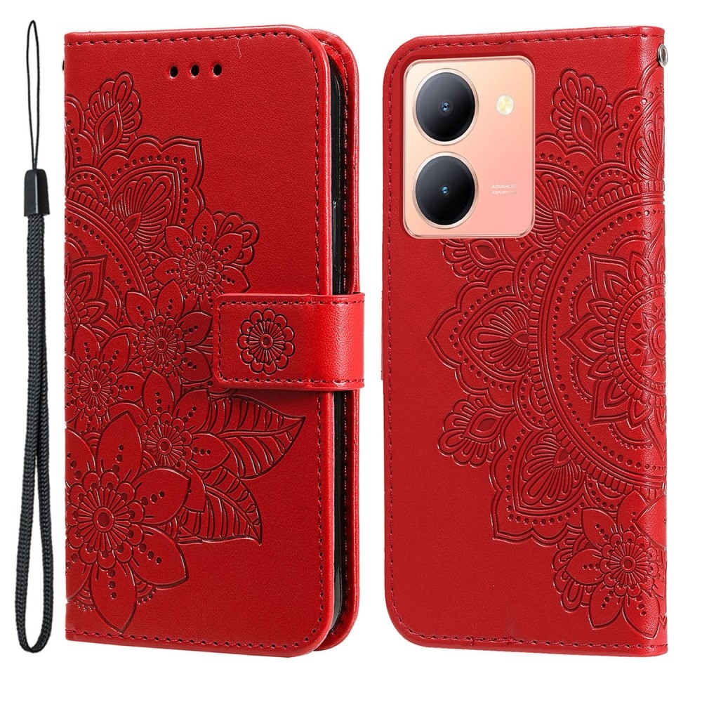 Floral knižkové puzdro na Vivo Y36 - červené