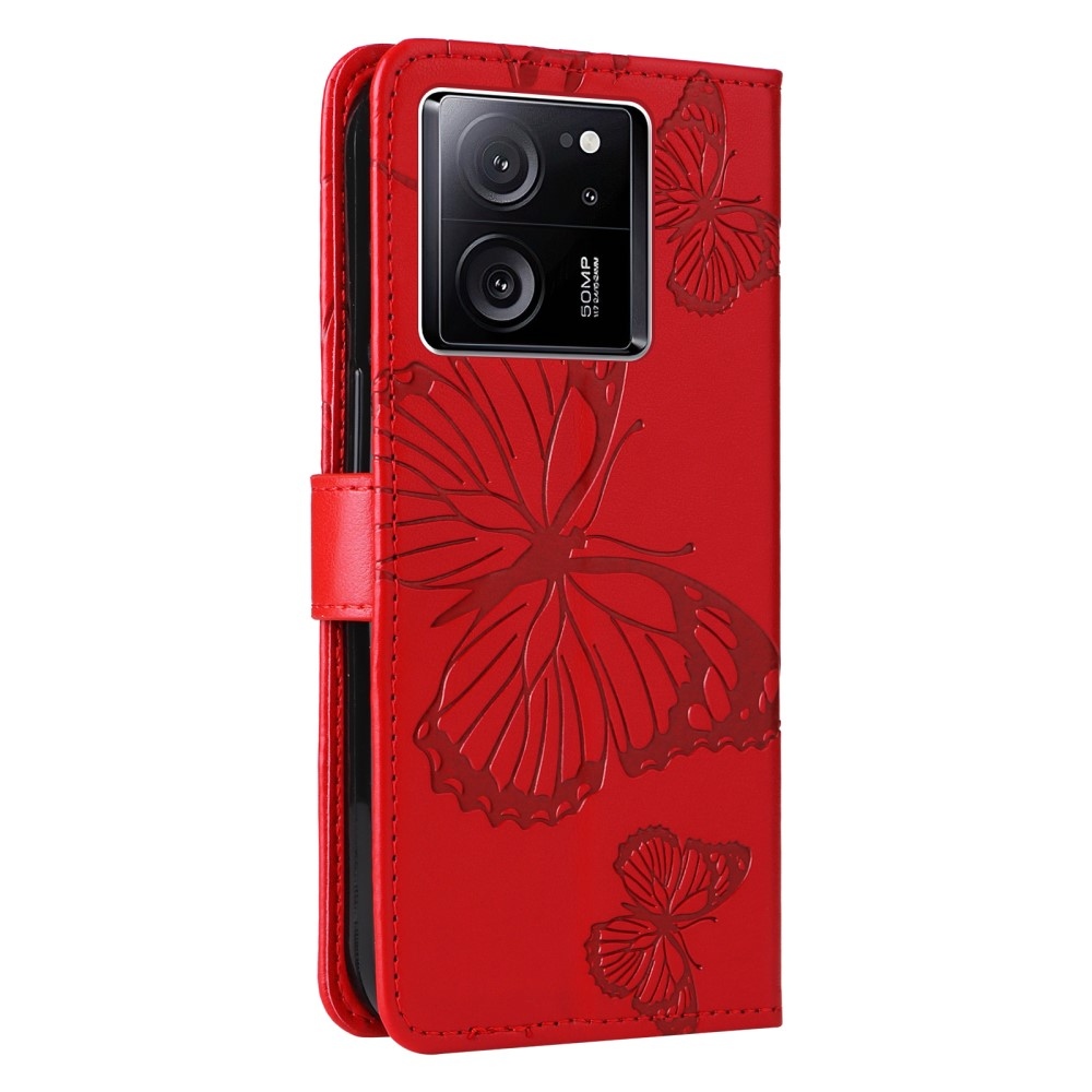 Big butterfly knižkové púzdro na Xiaomi 13T/13T Pro - červené