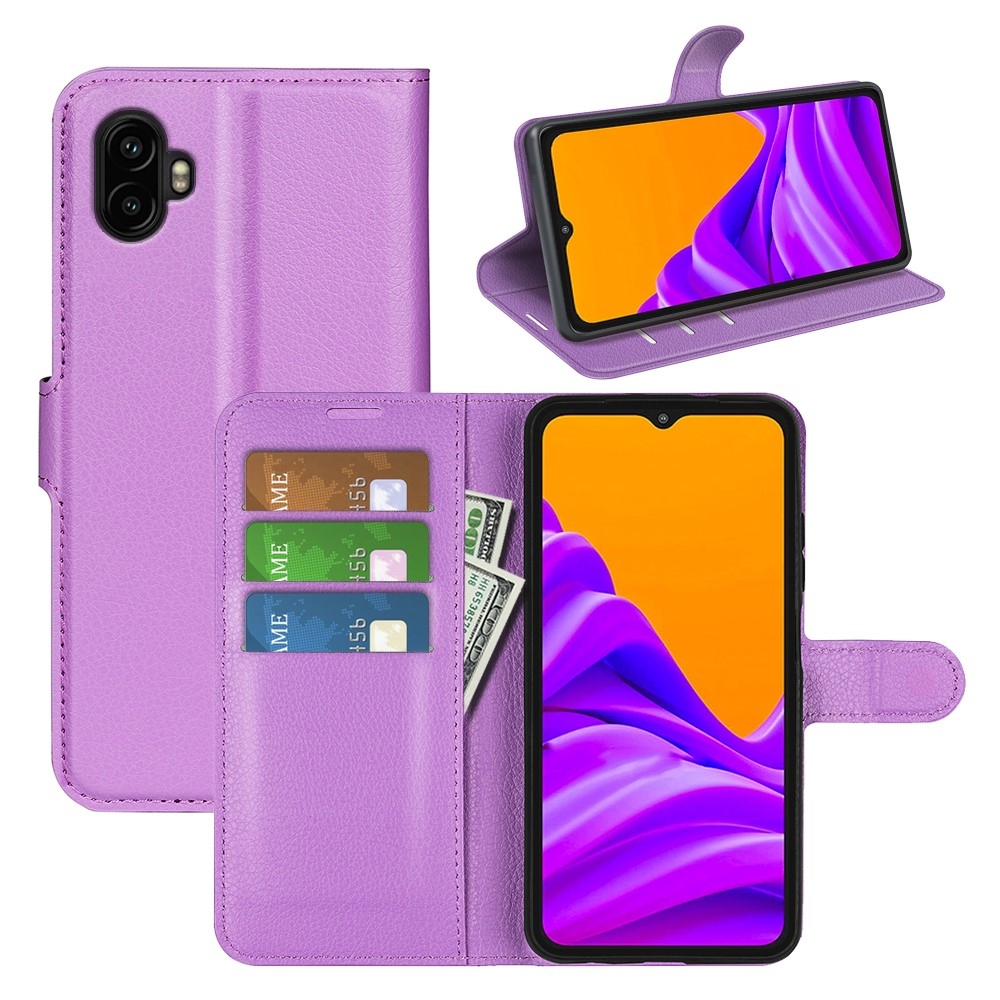 Litchi knižkové púzdro na Samsung Galaxy Xcover 7 Pro - fialové
