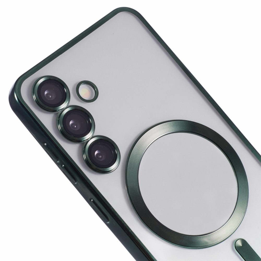 Clear obal s ochranou fotoaparátu a podporou MagSafe na Samsung Galaxy S25 - zelený