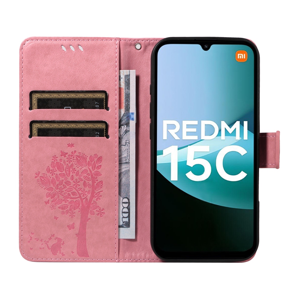 Trees knižkové púzdro na Xiaomi Redmi 15C 4G/5G (173mm) - ružové