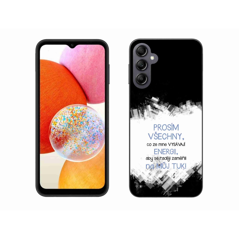 Gélový kryt mmCase na Samsung Galaxy A14 4G/5G - vtipný text 1 modrý
