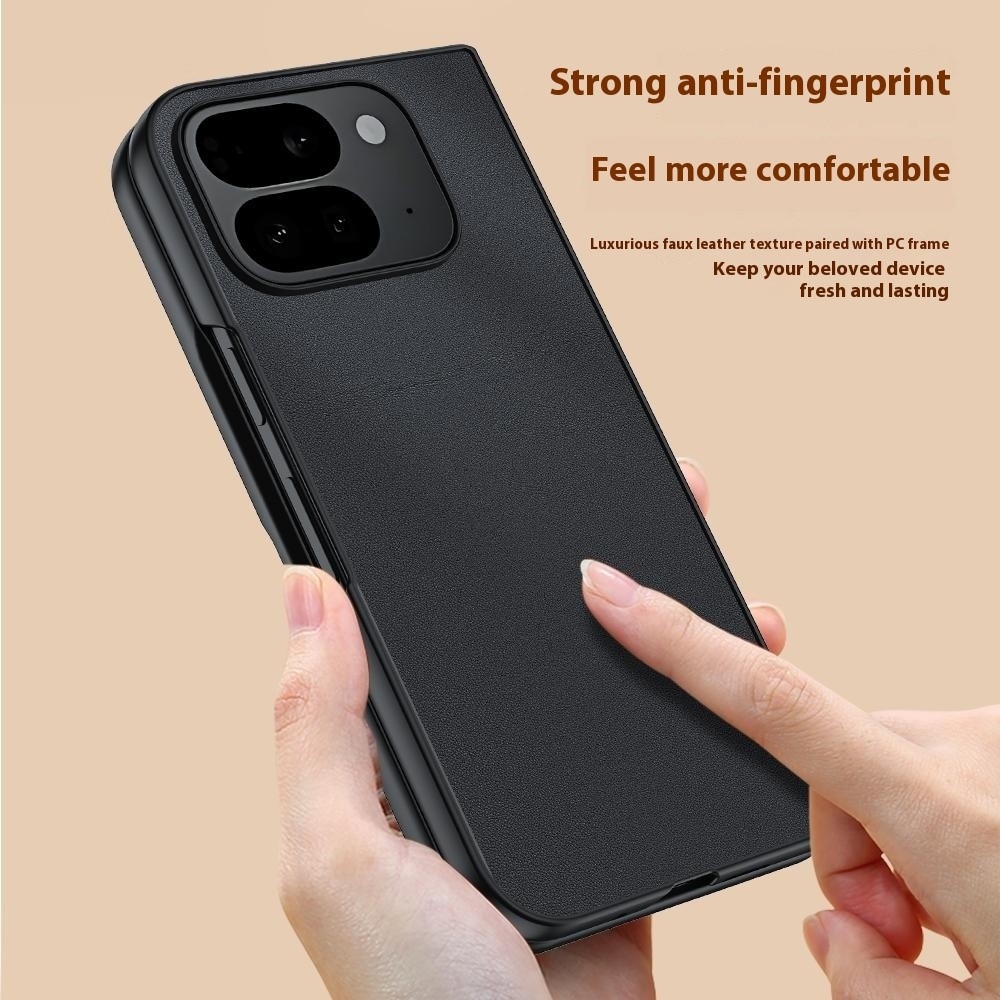 Leather plastový obal potiahnutý umelou kožou na Google Pixel 10 Pro Fold - čierny