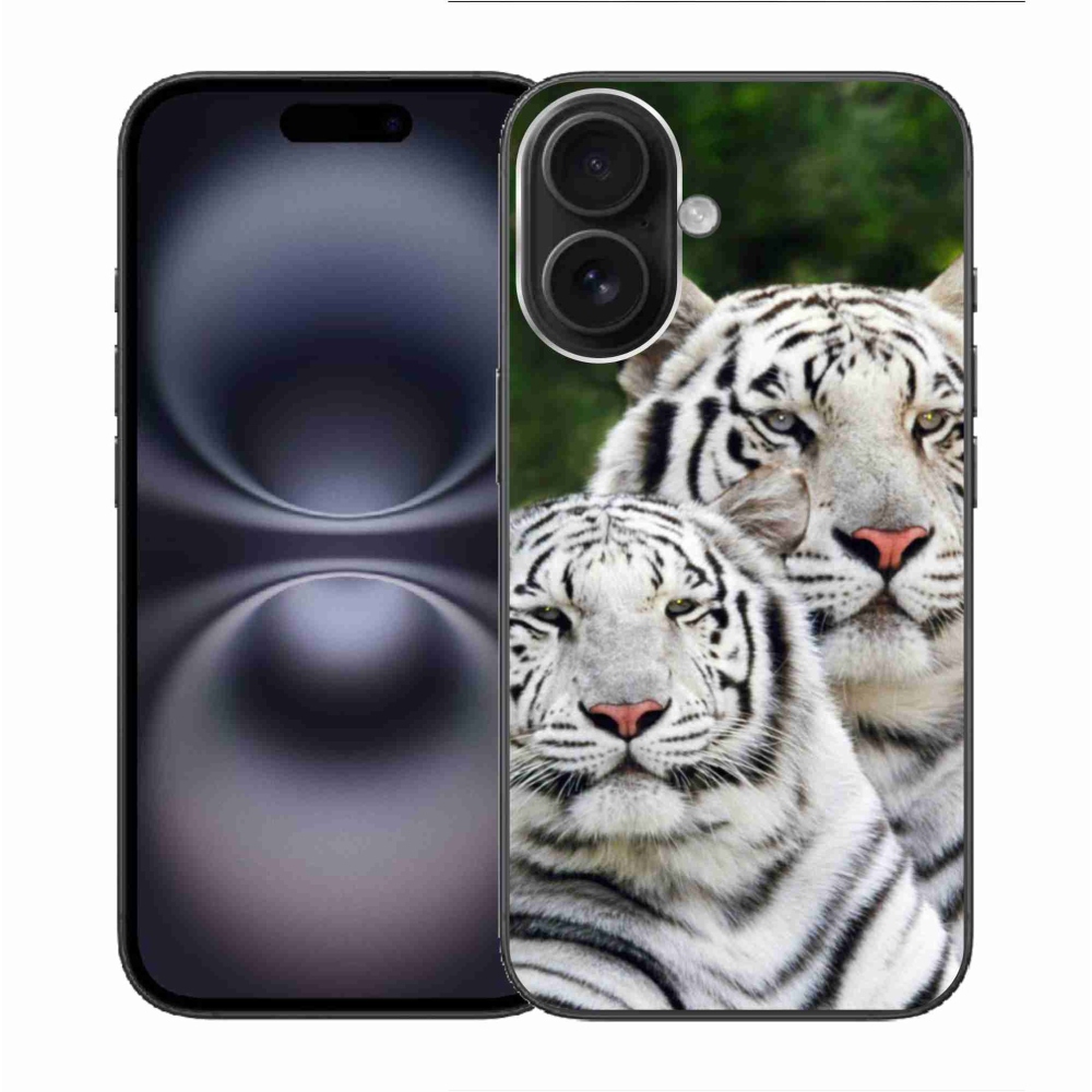 Gélový obal mmCase na iPhone 16 - bieli tigre