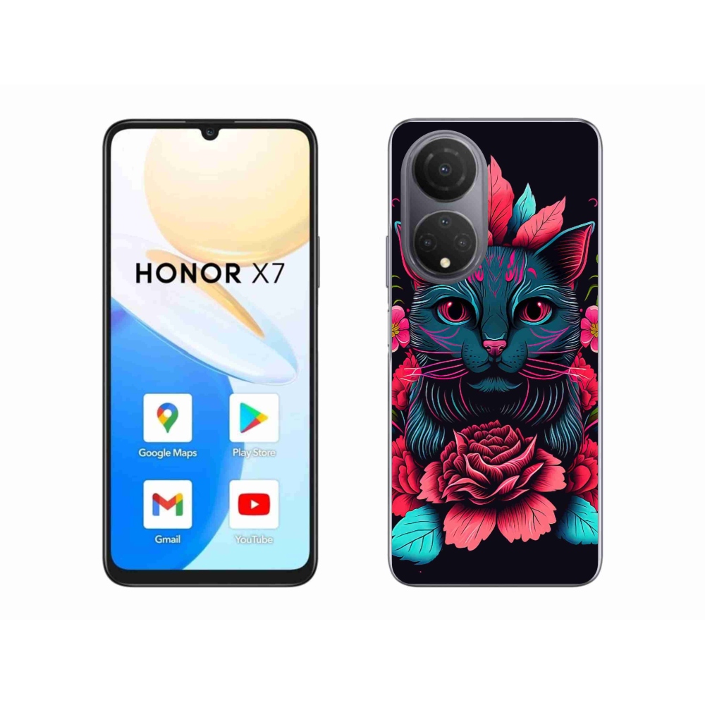 Gélový kryt mmCase na Honor X7 - kvety a mačka