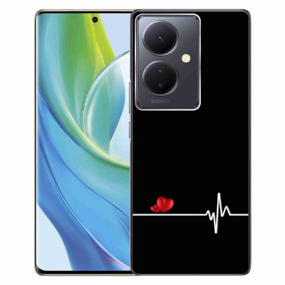 Gélový kryt mmCase na Vivo V29 Lite 5G - srdce a tep čierne pozadie