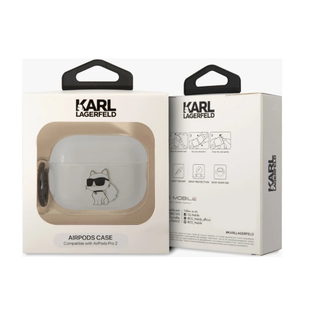 Karl Lagerfeld 3D Logo NFT Choupette TPU puzdro Airpods Pro 2 biele
