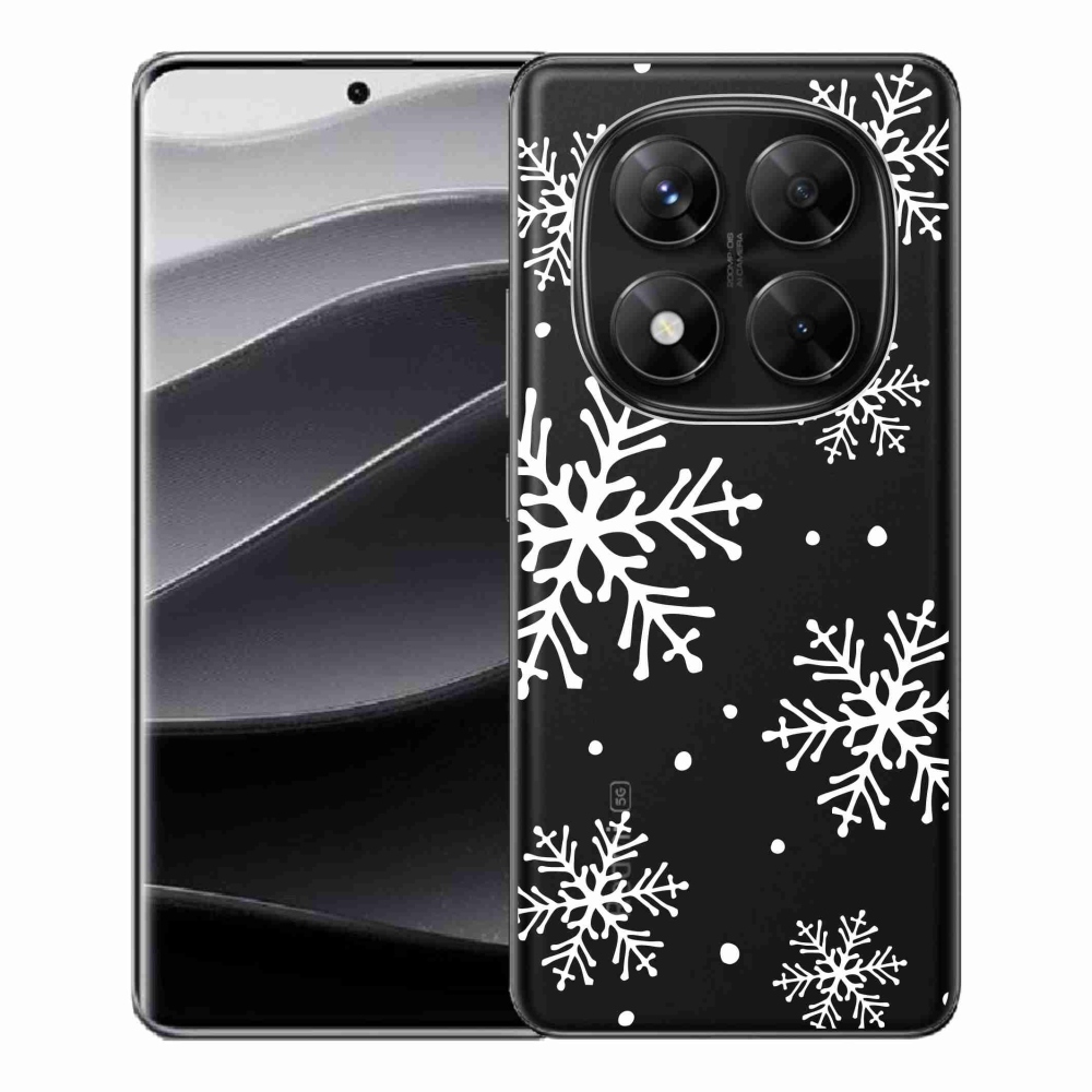 Gélový kryt mmCase na Xiaomi Redmi Note 14 Pro 5G/Poco X7 5G - biele vločky na priesvitnom pozadí
