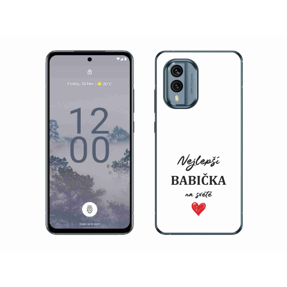 Gélový kryt mmCase na Nokia X30 5G - najlepšia babička 1 biele pozadie