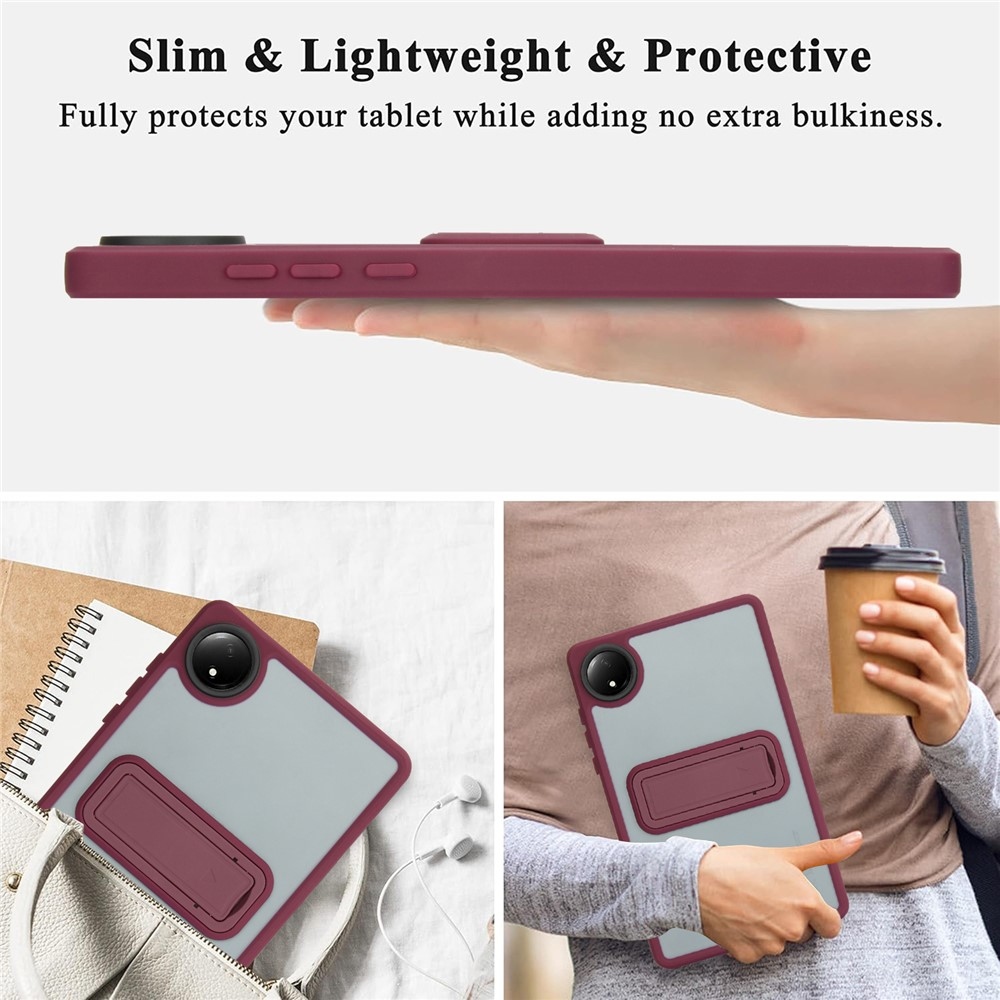 Skiny gélový obal s pevným chrbtom a výklopným stojanom na Xiaomi Redmi Pad SE 8.7 - vínový