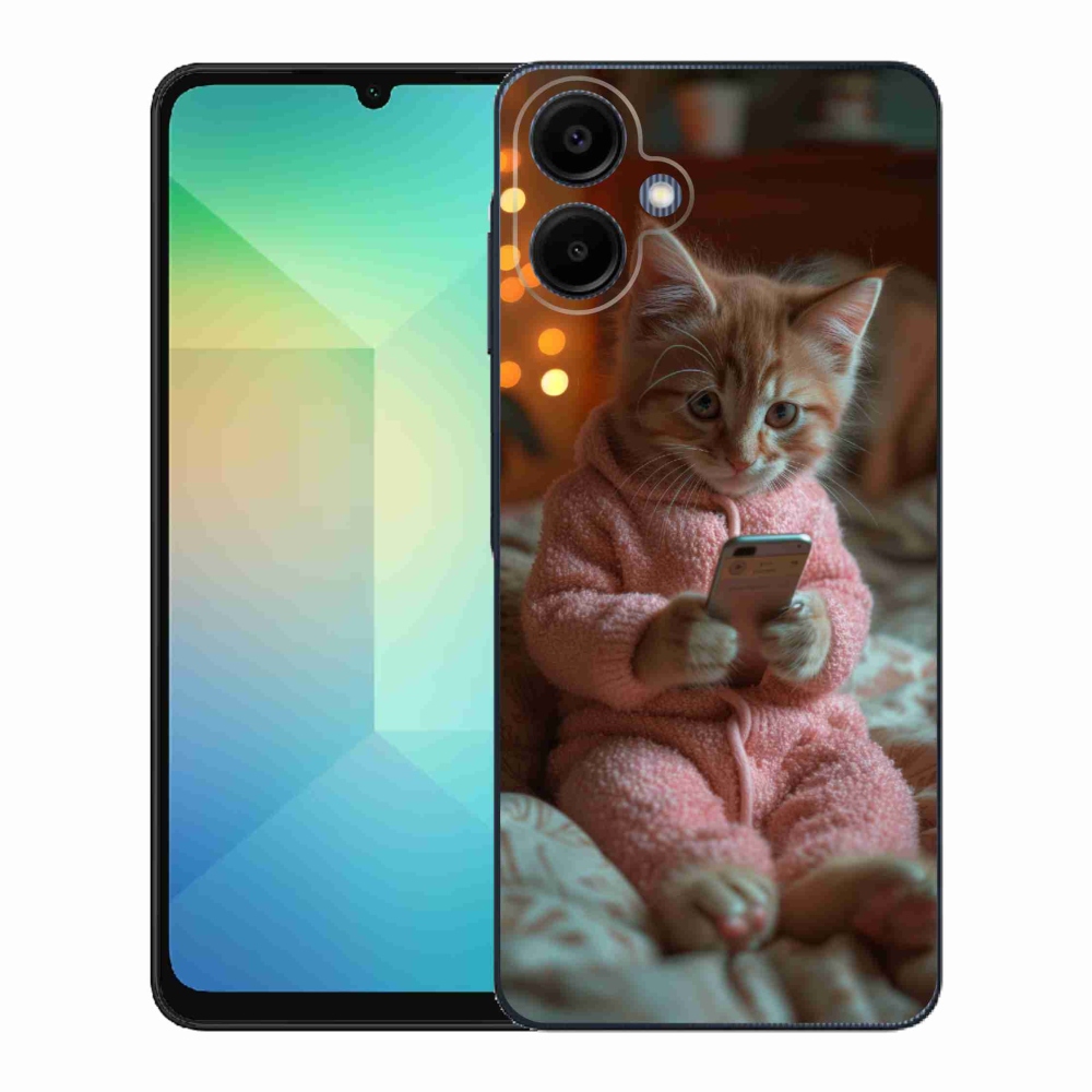 Gélový kryt mmCase na Samsung Galaxy A06 4G - mačiatko s mobilom
