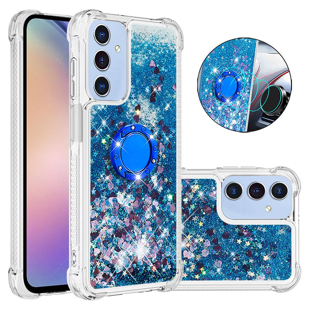 Glitt presýpacie gélový obal s krúžkom na prst na Samsung Galaxy A17 5G - modrý/srdiečka