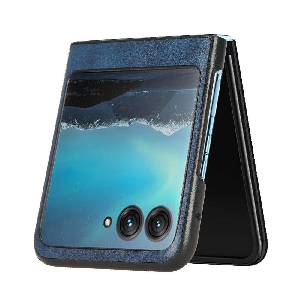 Vintages plastový kryt s umelou kožou na Motorola Razr 40 Ultra 5G - modrý