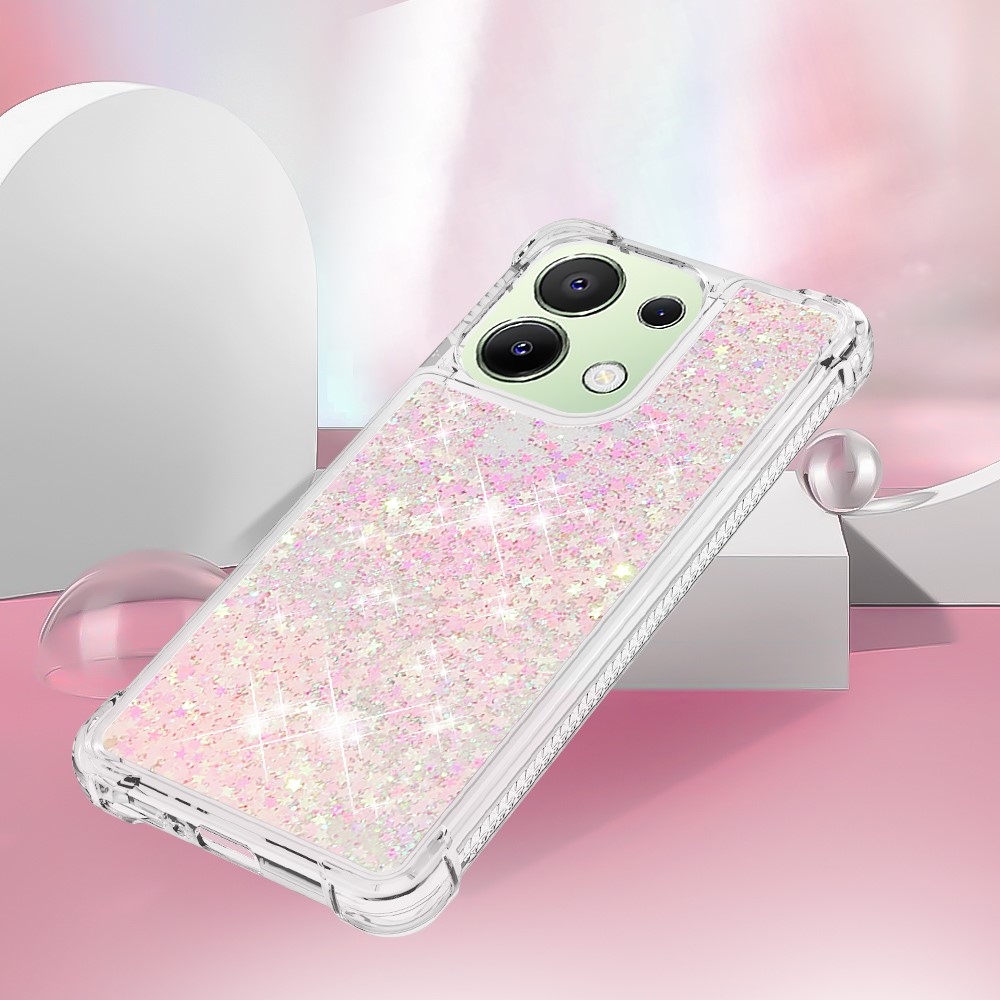 Glitter gélový presýpací obal na Xiaomi Redmi Note 13 - ružový/hviezdičky