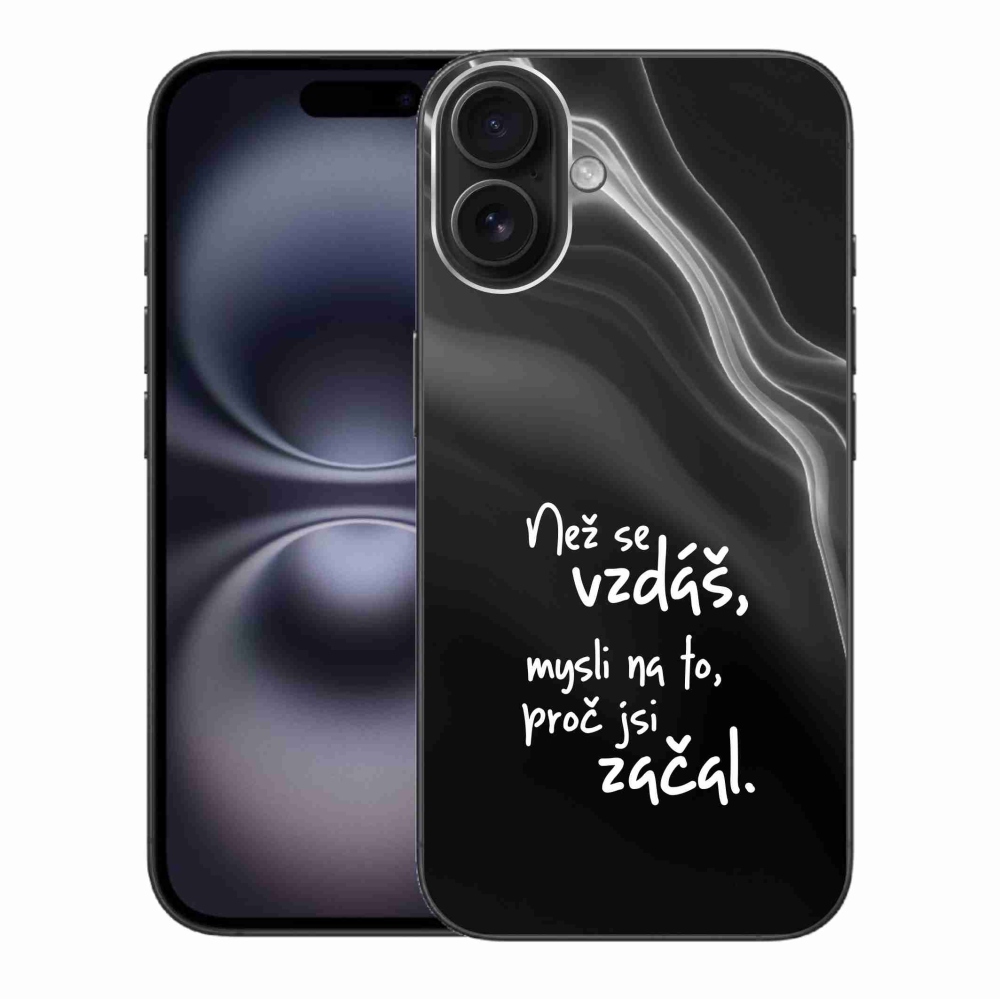 Gélový kryt mmCase na iPhone 16 Plus - citát 2 čierne pozadie