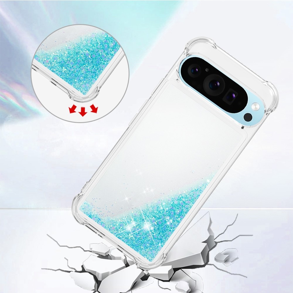 Glitter presýpací gélový obal na Google Pixel 10 Pro/Pixel 10 - modrý/hviezdičky