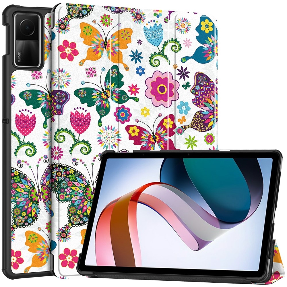 Print chytré zatváracie puzdro na Xiaomi Redmi Pad SE - motýle a kvety