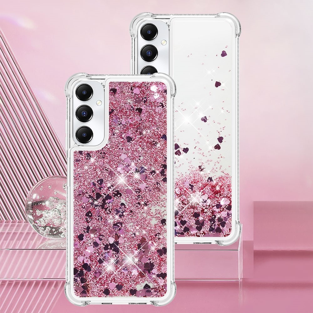 Glitter gélový presýpací obal na Samsung Galaxy A05s - ružovozlatý/srdiečka