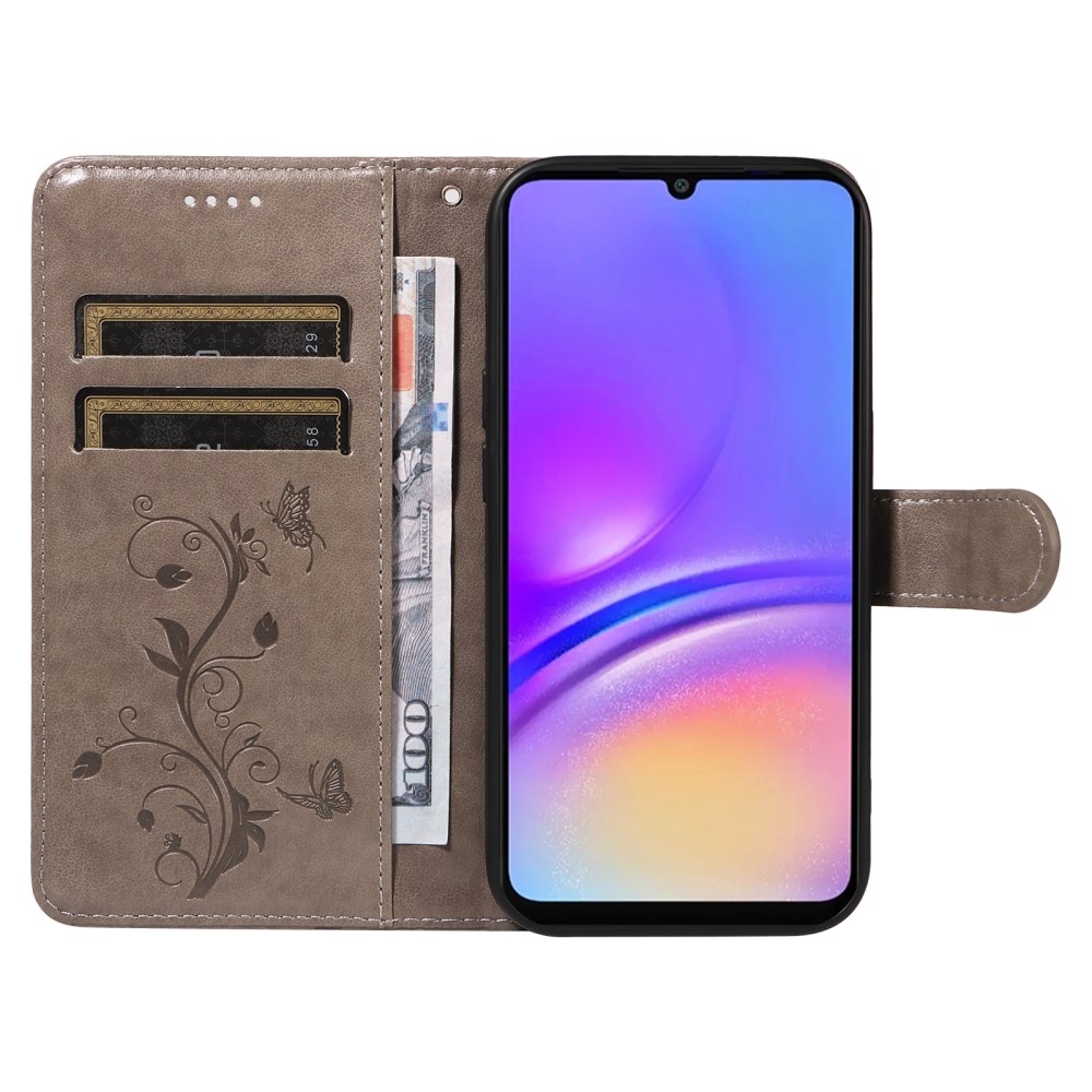 Flowery knižkové púzdro na Samsung Galaxy A06 4G - šedé