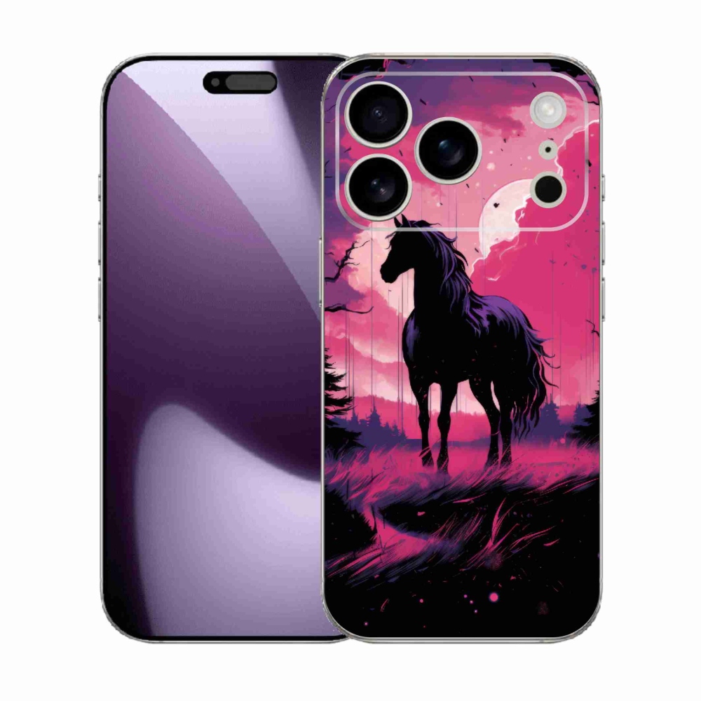 Gélový kryt mmCase na iPhone 17 Pro - čierny kreslený kôň 1