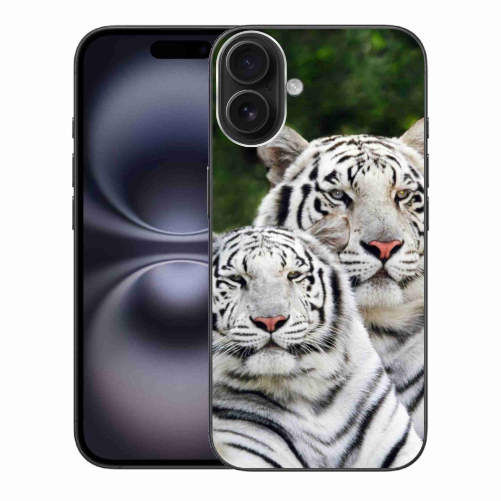 Gélový obal mmCase na iPhone 16 Plus - bieli tigre