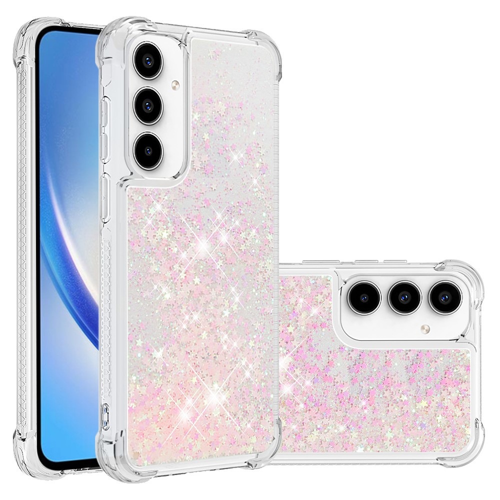 Glitter gélový presýpací obal na Samsung Galaxy A55 5G - ružový/hviezdičky