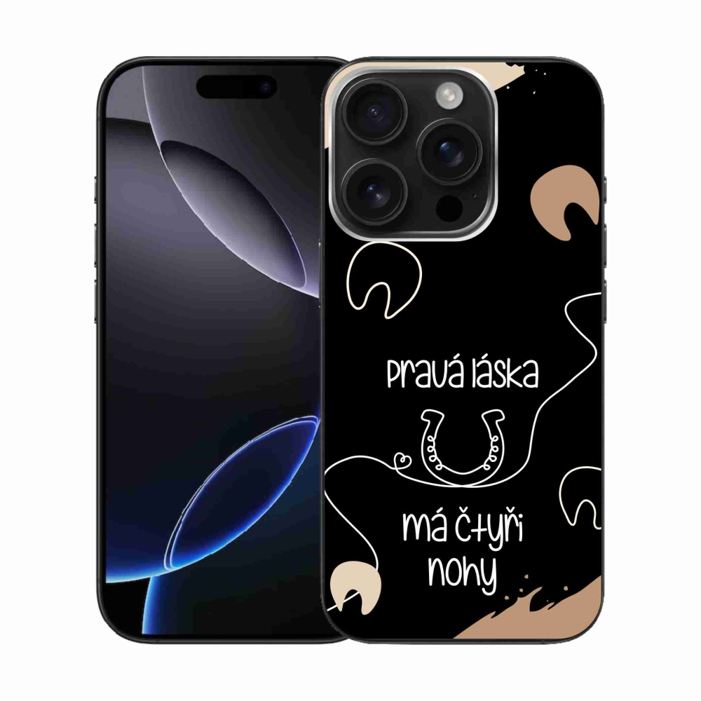 Gélový kryt mmCase na iPhone 16 Pro - konský motív čierne pozadie