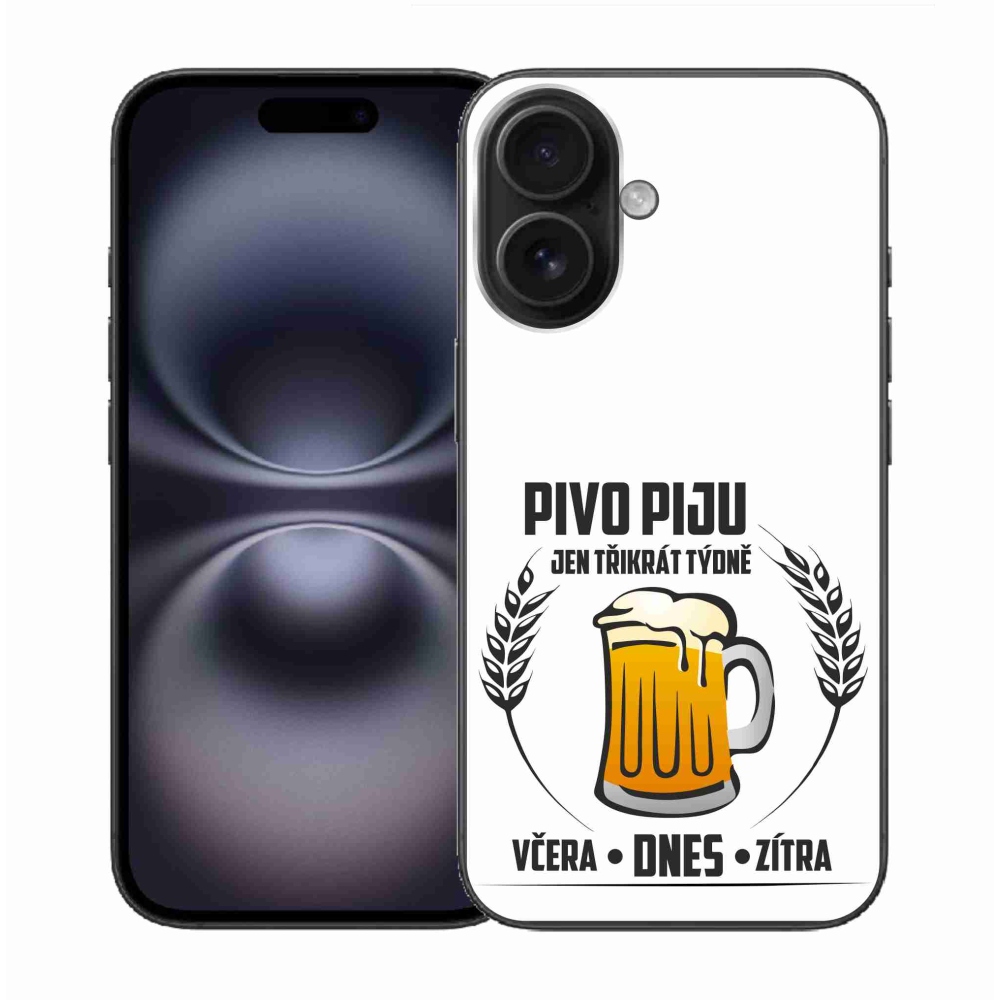 Gélový kryt mmCase na iPhone 16 - pivný motív biele pozadie