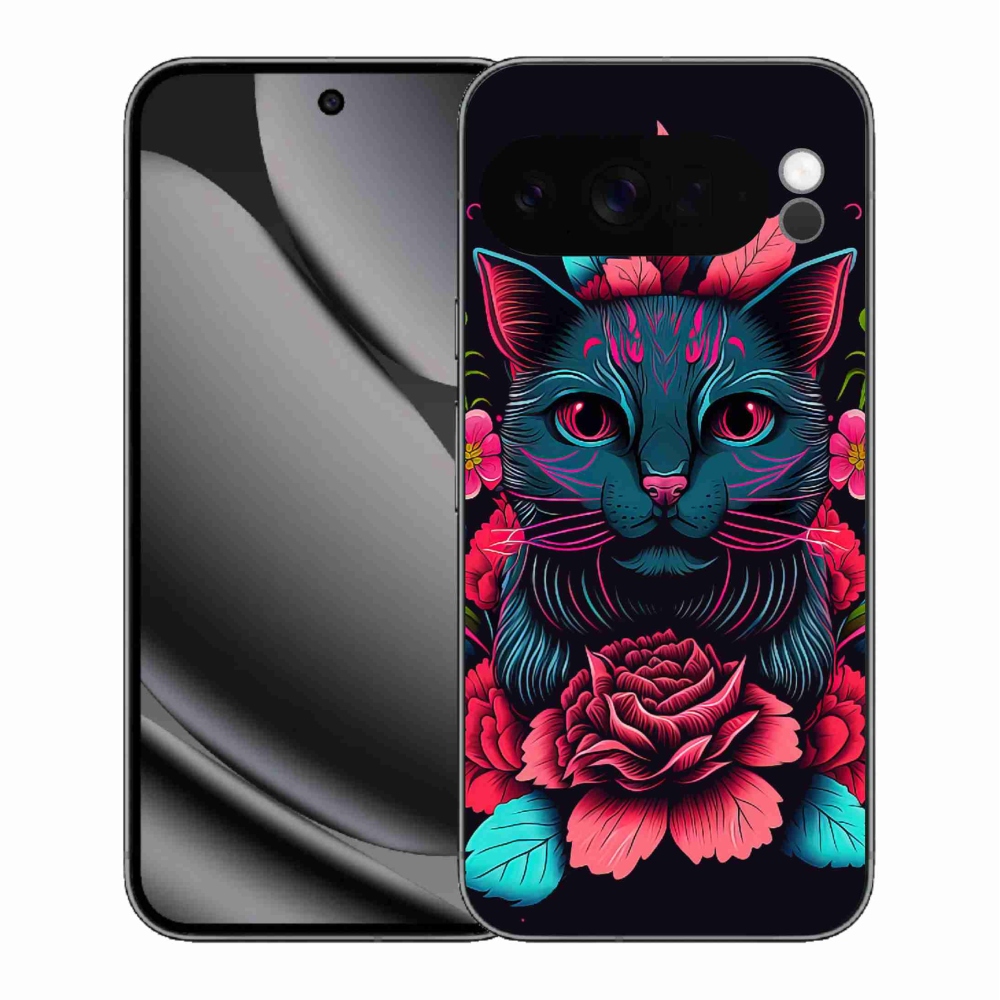Gélový kryt mmCase na Google Pixel 10 Pro XL - kvety a mačka