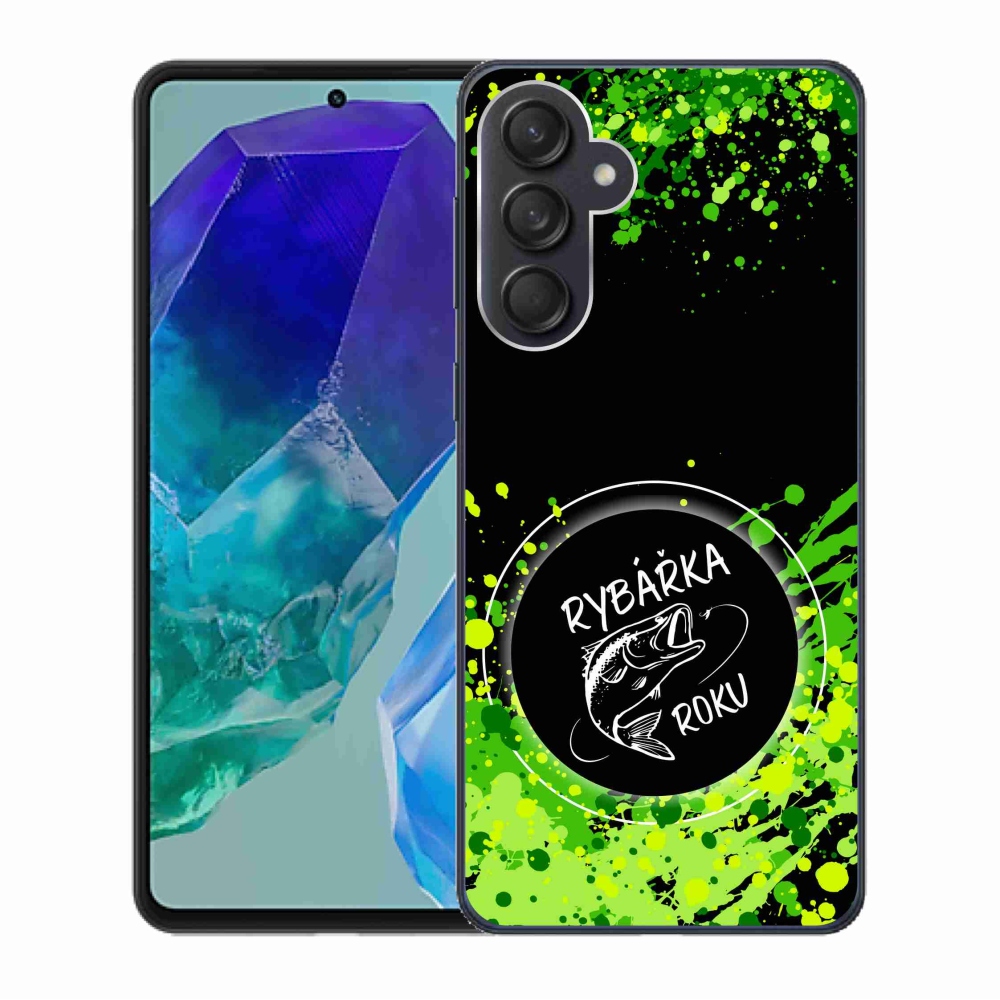 Gélový kryt mmCase na Samsung Galaxy M55 5G - rybárka roku čierne pozadie