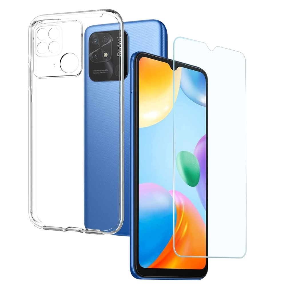 NORTHJO priehľadný gélový obal + tvrdené sklo na Xiaomi Redmi 10C - priehľadný