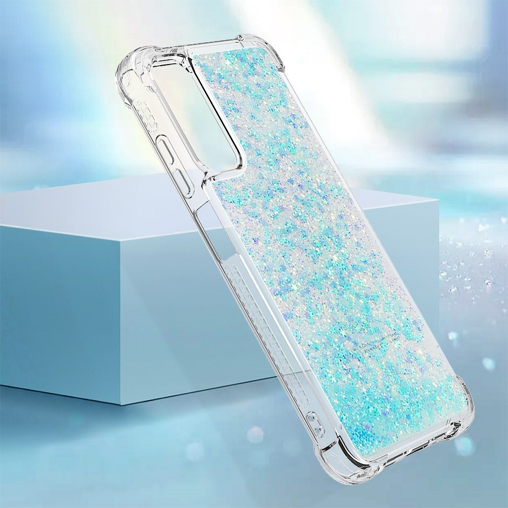 Glitter gélový presýpací obal na Samsung Galaxy A05s - modrý/hviezdičky