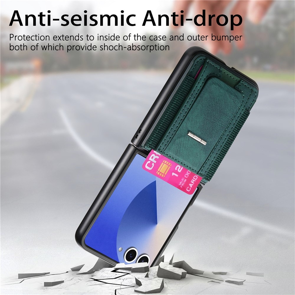 Luxurious plastový kryt s umelou kožou na Samsung Galaxy Z Flip7 5G - zelený