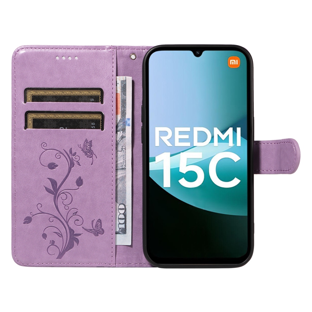 Flowers knižkové puzdro na Xiaomi Redmi 15C 4G/5G (173mm) - svetlofialové