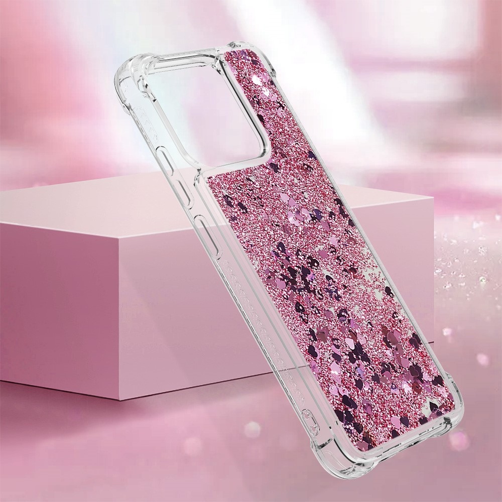 Glitter presýpací gélový obal na Xiaomi Redmi 12C - ružovozlatý/srdiečka