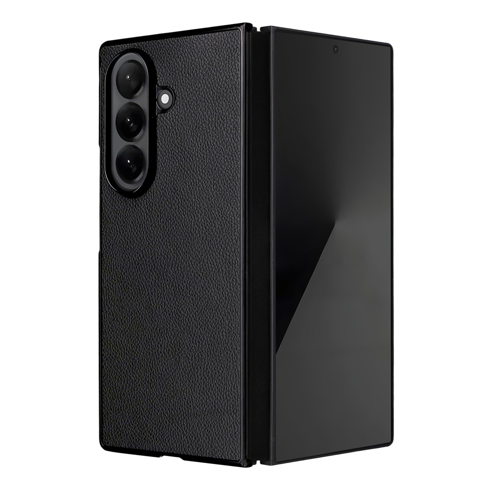 Leather plastový obal potiahnutý umelou kožou na Samsung Galaxy Z Fold7 5G - čierny