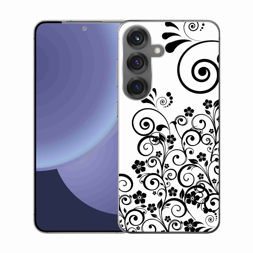 Gélový kryt mmCase na Samsung Galaxy S25 - čiernobiele kvetinové vzory