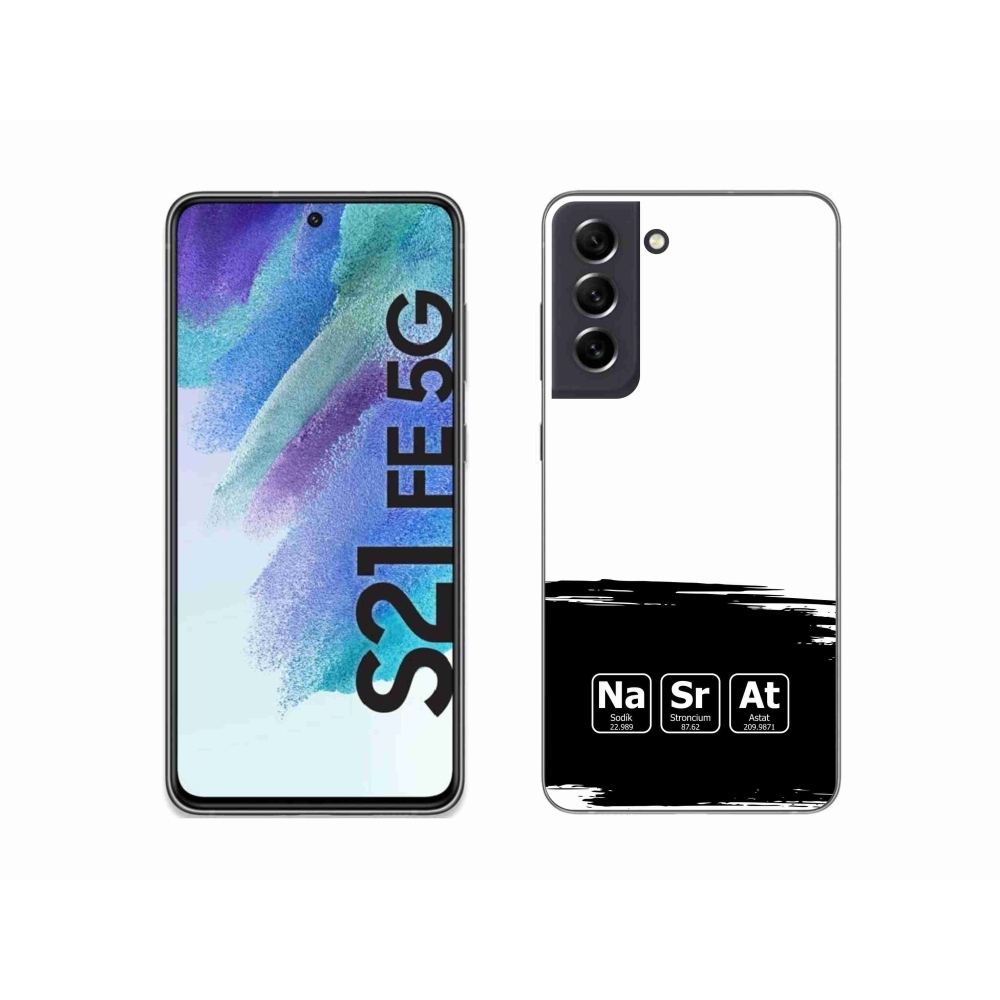Gélový kryt mmCase na Samsung Galaxy S21 FE 5G - chemické prvky čiernobiele pozadie