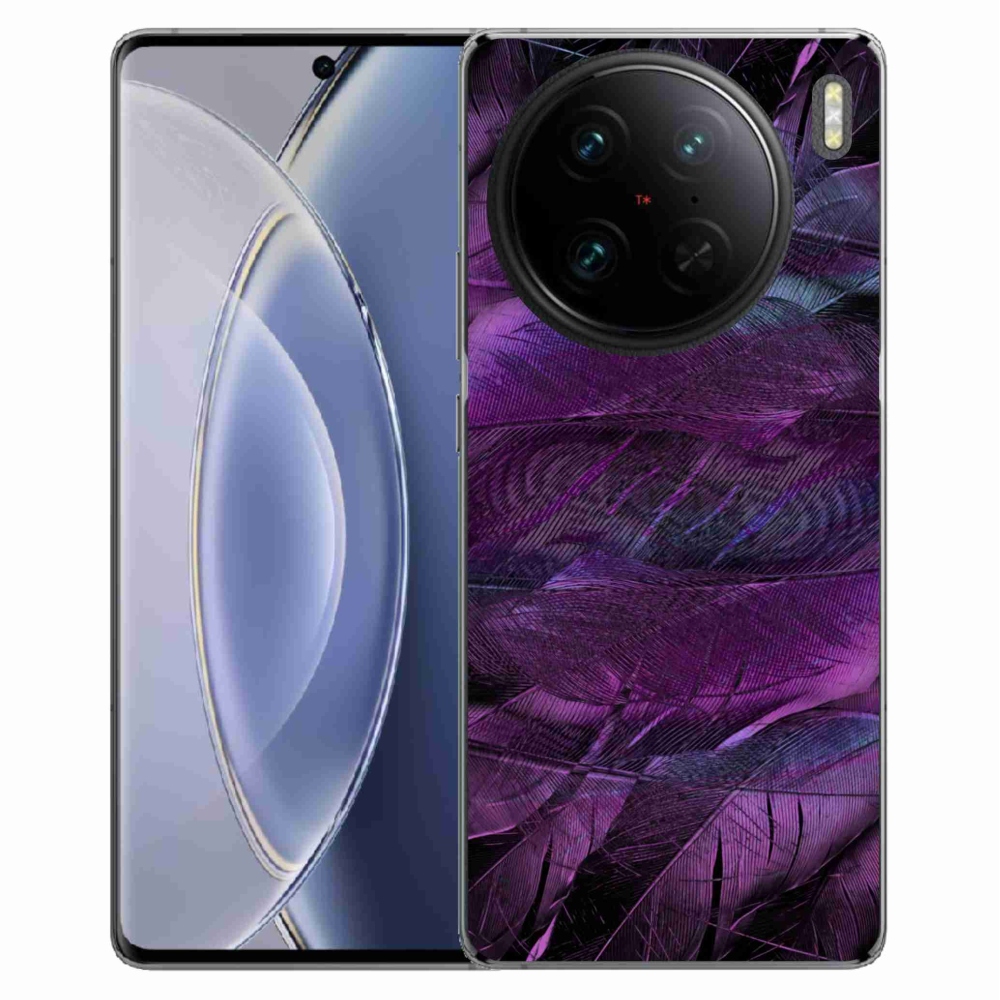 Gélový kryt mmCase na Vivo X90 Pro - fialové pierka