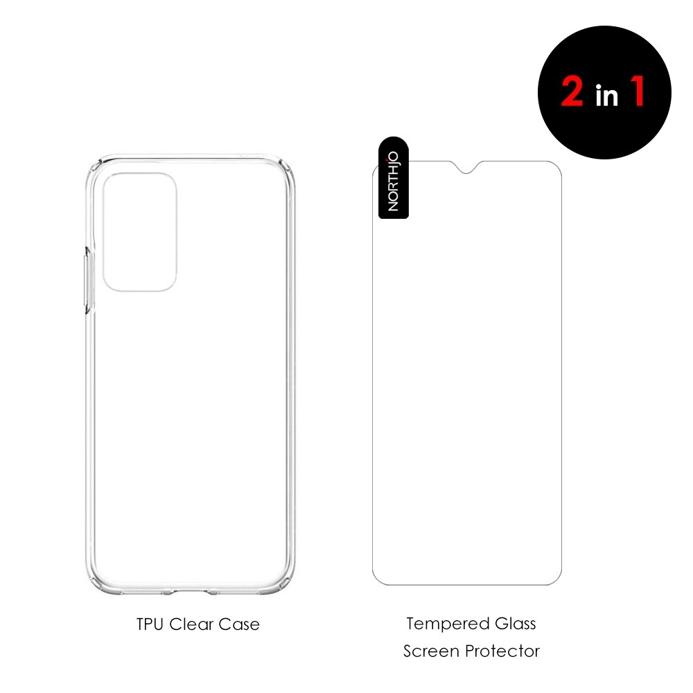 NORTHJO priehľadný gélový obal + tvrdené sklo na Samsung Galaxy A13 - priehľadný