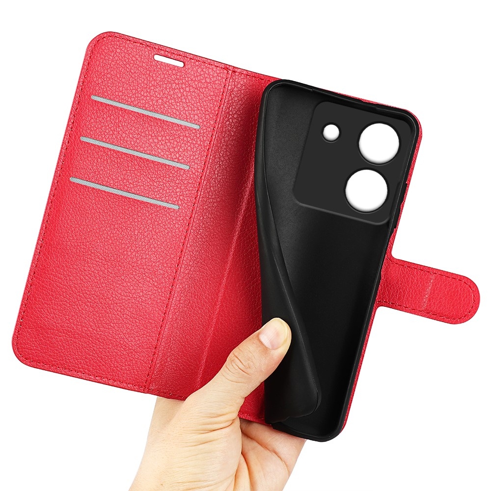 Litchi knižkové puzdro na Xiaomi Poco M7 Pro 5G - červené