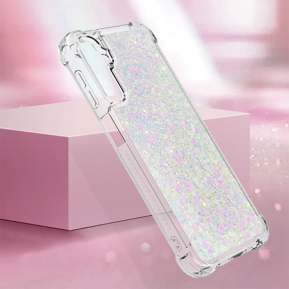 Glitter presýpací gélový obal na Samsung Galaxy A24 - ružovostrieborný/srdiečka